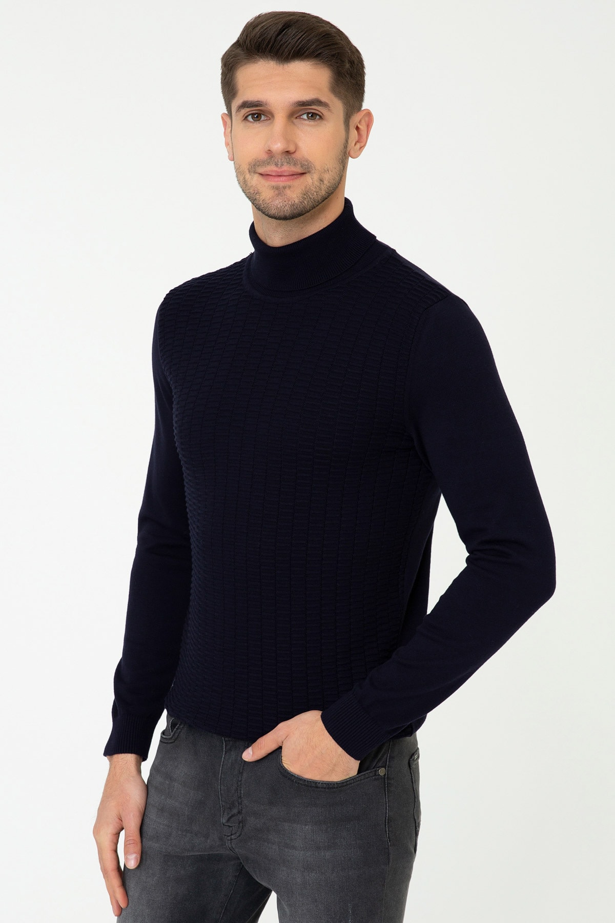 بافت و پلیور مردانه آبی سرمه ای Pierre Cardin | G021SZ0TK.000.1388111 اورجینال - تصویر 3