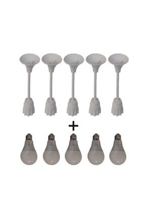 AynurLED Aynur 5 Adet 9w Led Ampul E27 Duy Normal Işık (4000 K) + 5 Adet Pors...