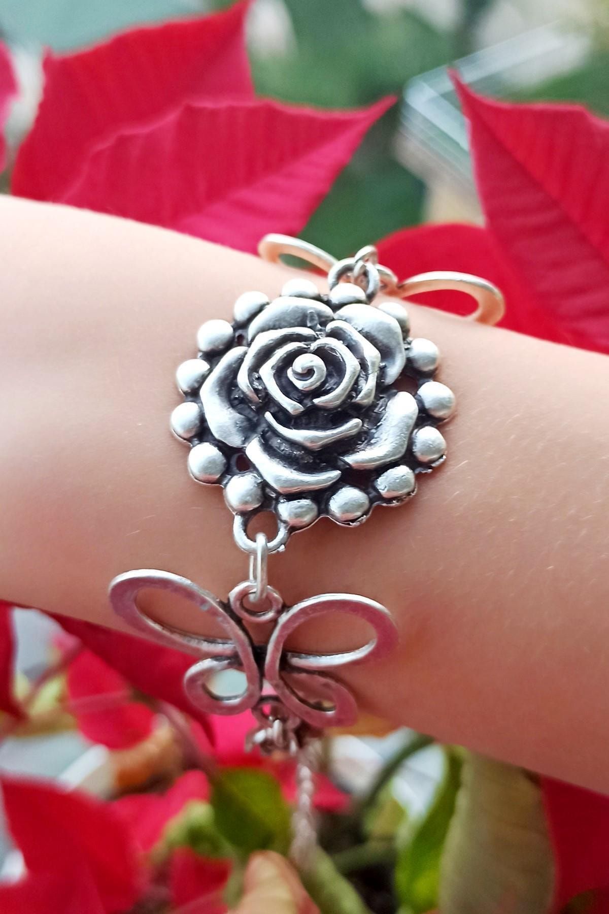 Fildi i Aksesuar Antique Silver Plated Rose butterfly Shaped