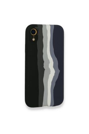 Iphone Xr Plus Tam Silinebilir Sıvı Silikon Rainbow Desenli Içi Kadife Silikon Kılıf EBRU25