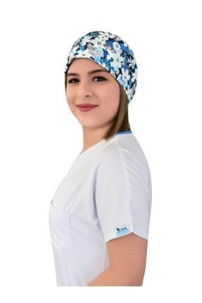 Mavi Çiçekler Hemşire Doktor Cerrahi Ameliyathane Bonesi nurortopedimc