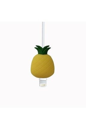 Sevimli Maskotlu Figürlü Şarj Kablosu Koruyucu Sarı Ananas DKK001