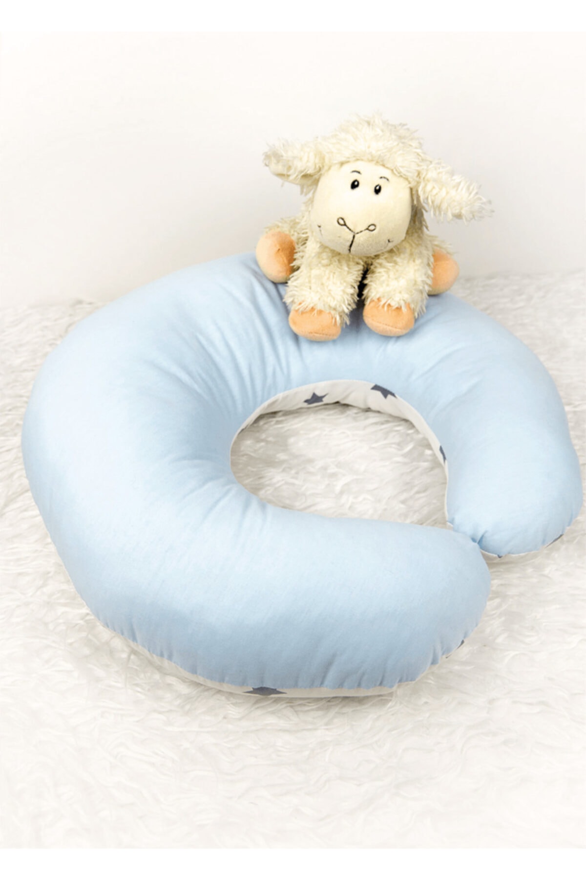 Babynest Emzirme Yastığı Ve Destek Minderi Gri Yıldız Ve Mavi (BEYAZ BİYELİ) fotoğrafı 2 (önizleme)