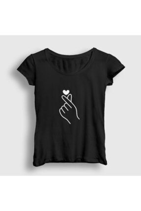 Kadın Siyah Finger Heart Bts T-shirt 266408tt