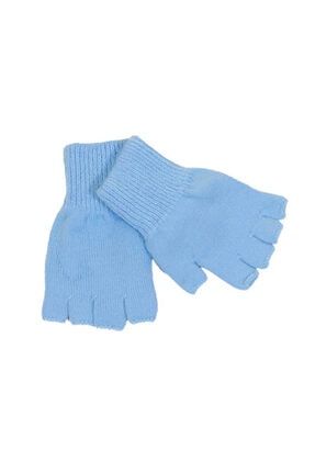 Unisex Çocuk Açık Mavi Parmaksız Kesik Yarım Parmak Kışlık Örme Triko Eldiven 9 - 15 Yaş 194