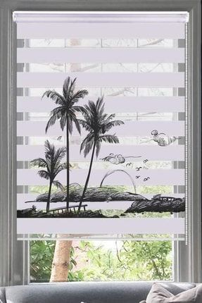 Karakalem Palmiye Desenli Zebra Perde-mutfak - Genç Odası - Oturma Odası - Palmiye 119