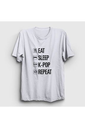 Unisex Beyaz Eat Sleep Repeat K-pop T-shirt 272943tt