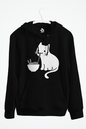 Cute Cat Eating Ramen Kapşonlu Sweatshirt KS132426021221