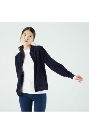 Kadın Slim Fit Fermuarlı Desenli Lacivert Sweatshirt SF2203