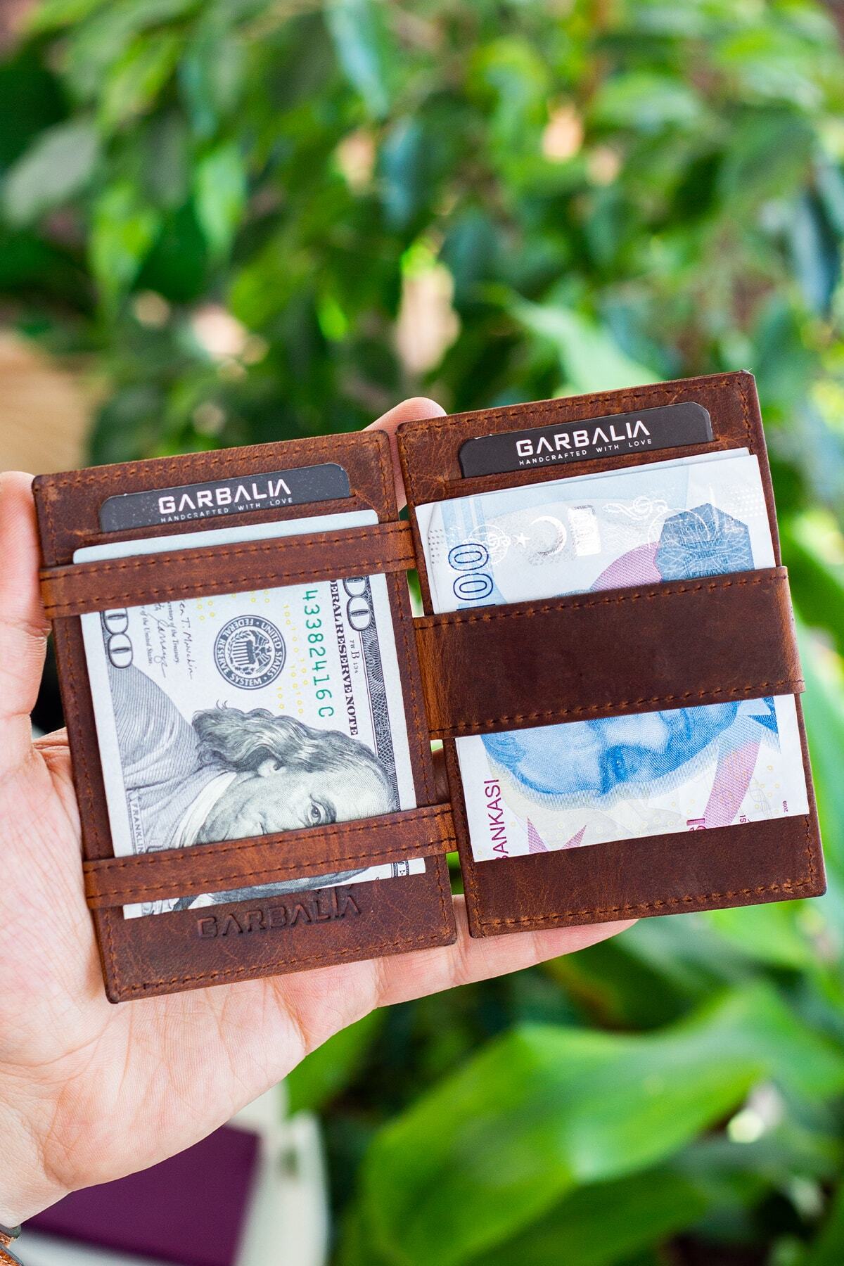 Garbalia-Πορτοφόλι θήκης κάρτας Magic Genuine Leather Rfid Blocker Unisex Magician Tan 3