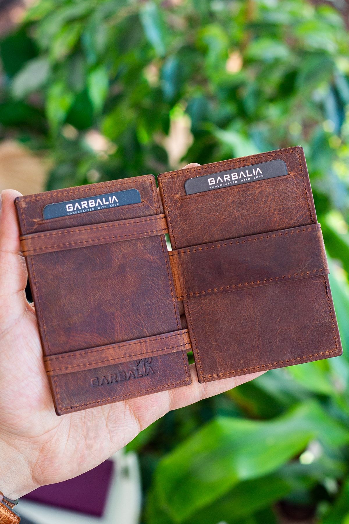 Garbalia-Πορτοφόλι θήκης κάρτας Magic Genuine Leather Rfid Blocker Unisex Magician Tan 5