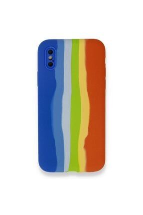 Iphone Xs Max Plus Uyumlu Tam Silinebilir Sıvı Silikon Rainbow Desenli Içi Kadife Silikon Kılıf EBRU26