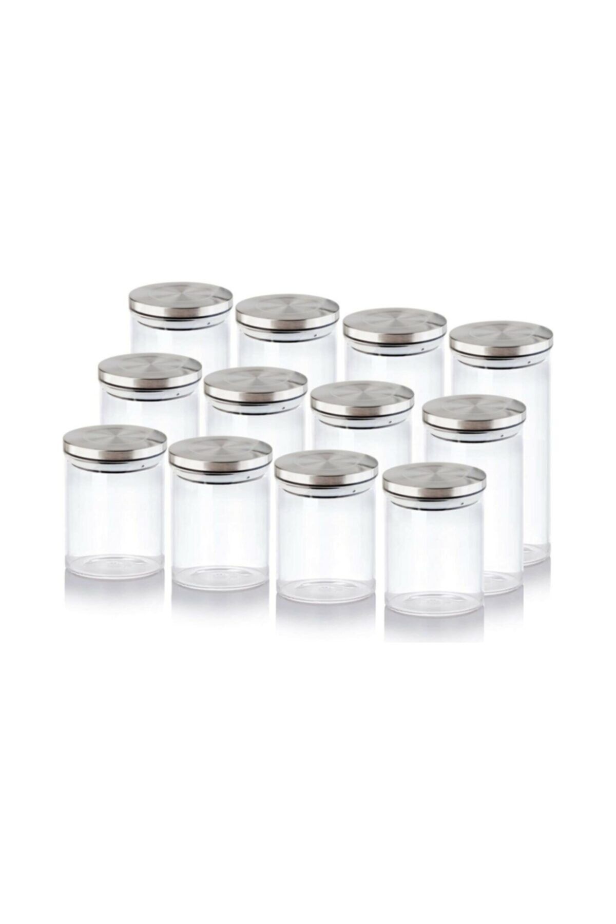 Cagla Homes 12li Paslanmaz Metal Vakum Kapaklı Borosilikat Cam Baharatlık Saklama Kabı Set Kvn37-38-39x4