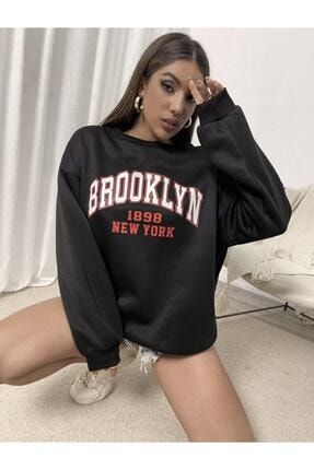 Kadin Siyah Brooklyn Oversize Sweatshirt Sweatshirt-Siyah-Brooklyn