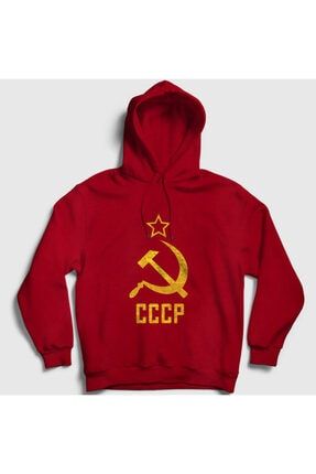 Unisex Kırmızı Logo Cccp Sovyetler Birliği Kapüşonlu Sweatshirt 267068tt
