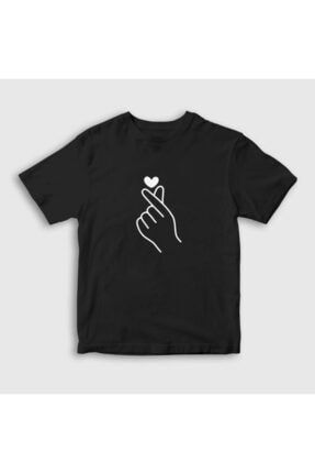 Unisex Çocuk Siyah Finger Heart Bts T-shirt 266392tt