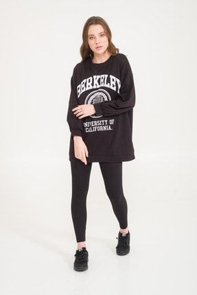 Berkeley Baskılı Siyah Oversize Sweatshirt BRS000891