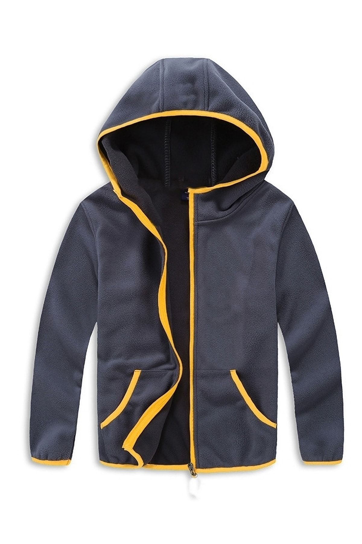 Kapşonlu Çocuk Polar Hırka - Erkek Kız Polar Sweat Füme