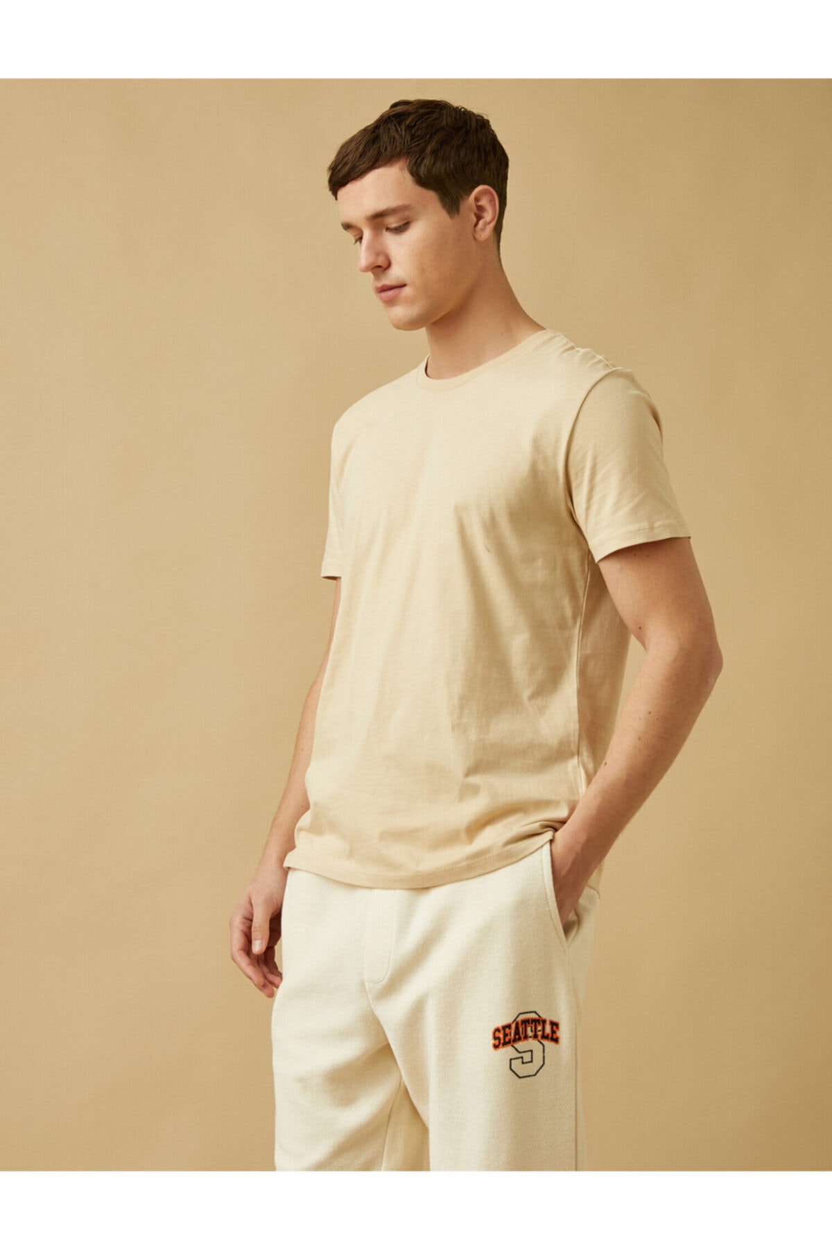 تیشرت مردانه بژ کوتون | 2YAM12136LK اورجینال - تصویر 2