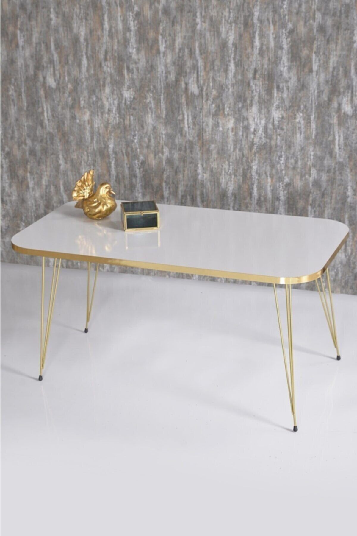 GOLDFALEZ-Gold White Wire Nesting Table and Coffee Table Kr Set 2