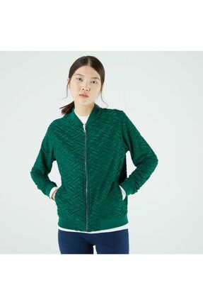 Kadın Slim Fit Fermuarlı Desenli Yeşil Sweatshirt SF2203