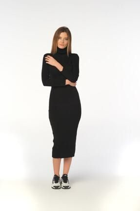 Siyah Fitilli Bodycon Örme Kaşkorse Elbise GTFE01