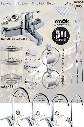 Mutfak Lavabo Banyo Batarya Seti Duş Aksesuarları Köşelik Mix Ve Arıtma Musluğu 662351112374