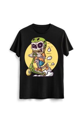 Unisex Erkek Kadın Skull Kurukafa Skater Kaykay Baskılı Tasarım Tişört Tshirt T-shirt 00291