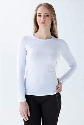 Ece Kadın Bisiklet Yaka Uzun Kol Lüx Likralı 1 Adet Beyaz Badi Bluz 11yclecebskltyaka1