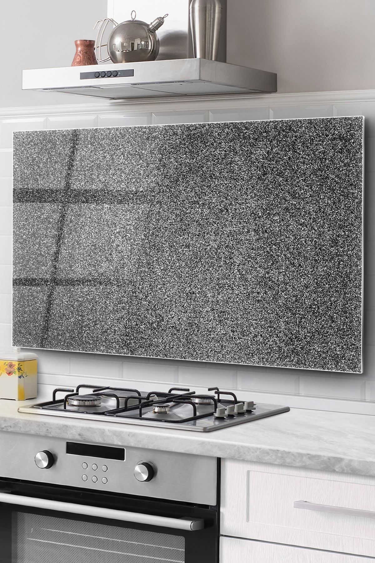 PRATİK DEKOR 76x50 Cm Blat De Protecție Din Sticlă Cu Model De Perete Gri - Aragaz Încorporat În Spate - 50 x 50