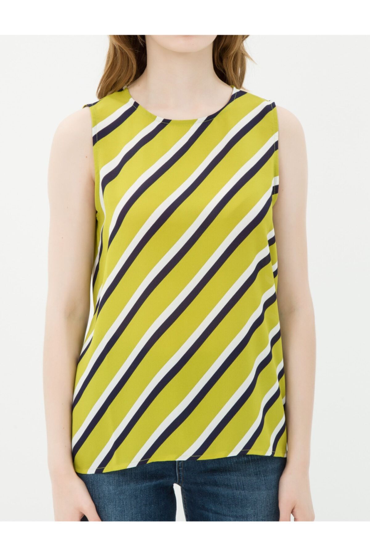 Koton-Women's Green Striped Blouse 7KAK32161UW 2