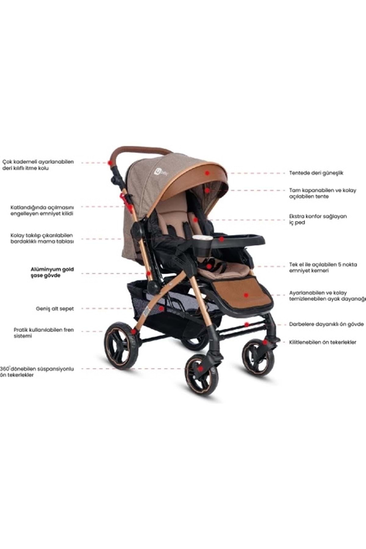 4 Baby Active Plus Gold Çift Yönlü Bebek Arabasıgold/ Kahve fotoğrafı 2 (önizleme)