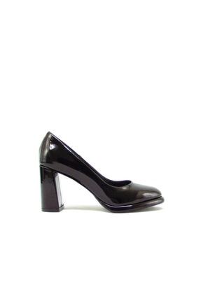 Rjb7910 Siyah Rugan Kadın Küt Burun Abiye Ayakkabısı RJB7910