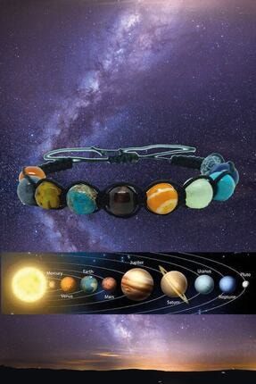 Sıralı Gezegenler Güneş Sistemi Doğal Taş Makrome Unisex Bileklik gfplanets9