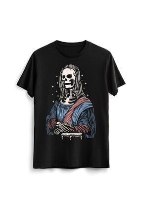 Unisex Erkek Kadın Kurukafa Skull Skeleton Mona Lisa Tasarım Tişört Tshirt T-shirt 00316