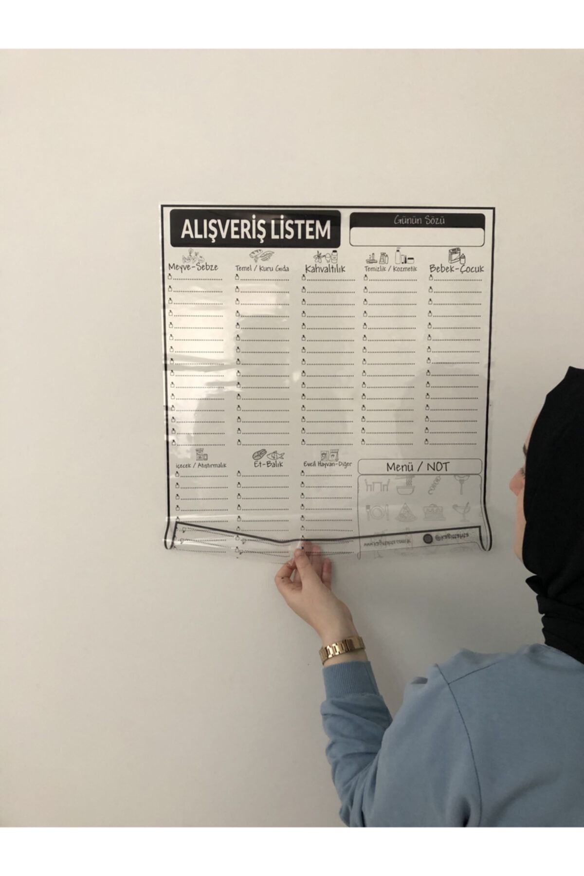 Tutunabilir Kağıt-Shopping List Program Blackboard Smart Paper Board + Pen 47x56 Cm 3