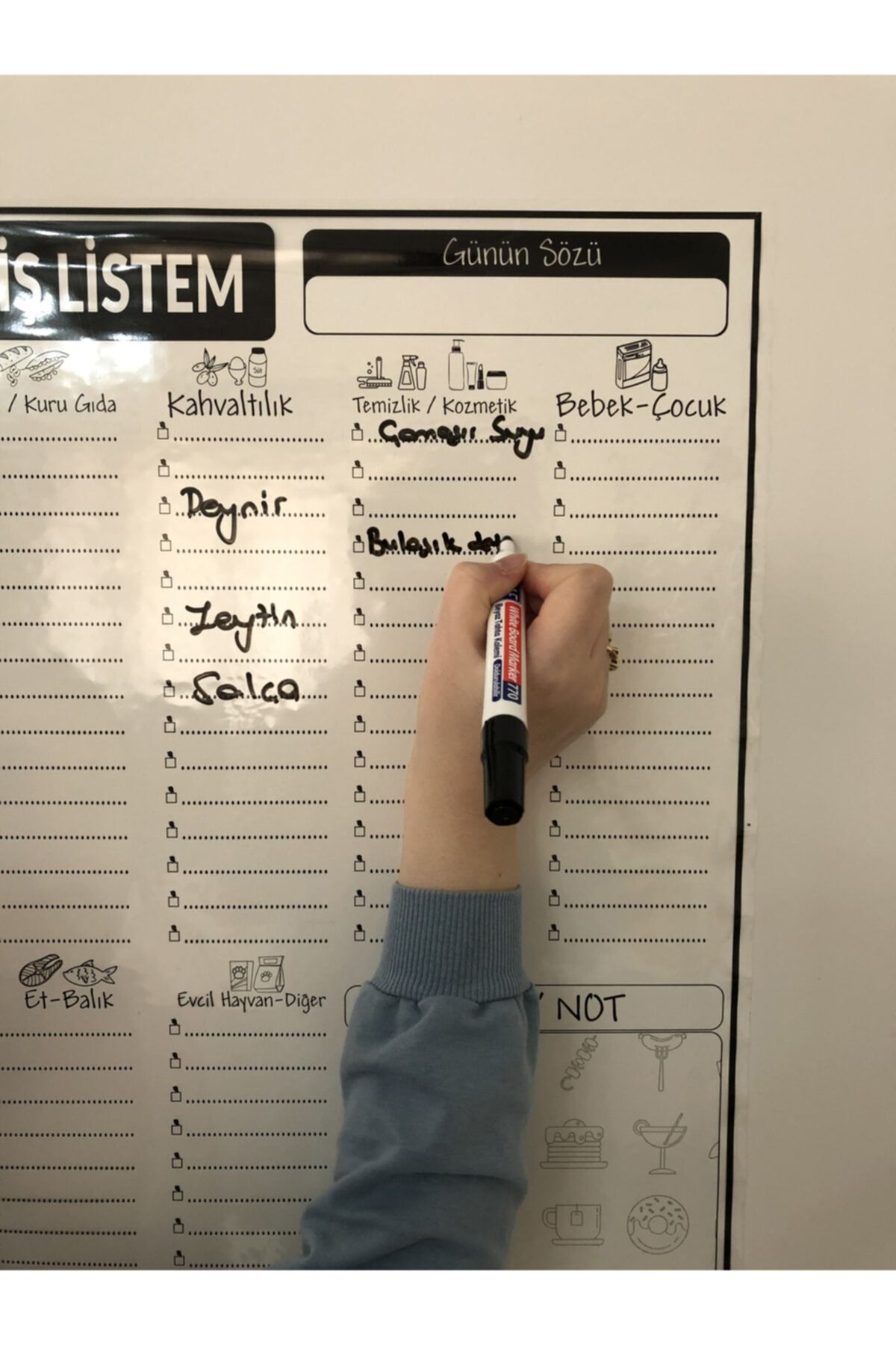 Tutunabilir Kağıt-Shopping List Program Blackboard Smart Paper Board + Pen 47x56 Cm 4
