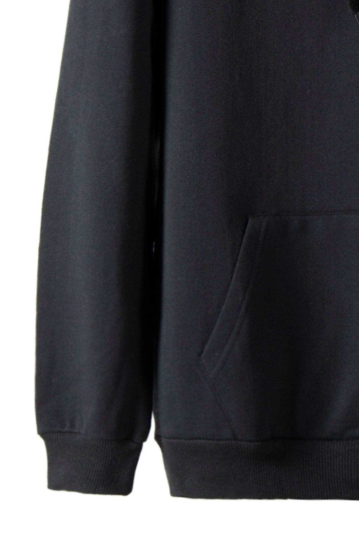VEAVEN-Men's Black Hooded Kangaroo Pocket Basic Sweatshirt 2