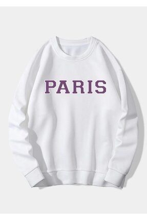Kadın Paris Yazılı Beyaz Sweatshirt 3iplik beyaz0paris