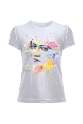 Beyaz Rengarenk Kadın Tişört T-Shirt TD286554
