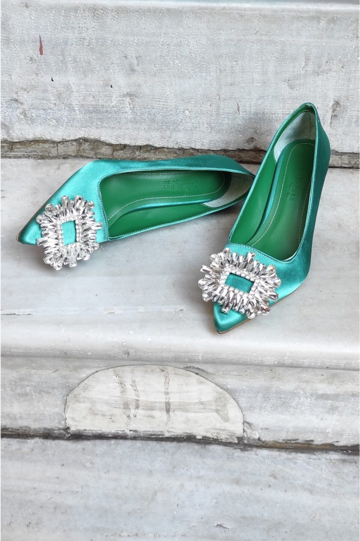 Dark green satin discount shoes