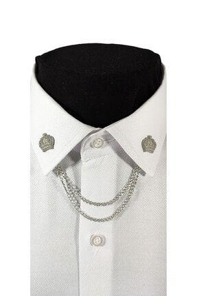 Kral Tacı Figürlü Gümüş Gri Renginde Metal Gömlek Yaka Iğnesi Yaka Zinciri BLC000055