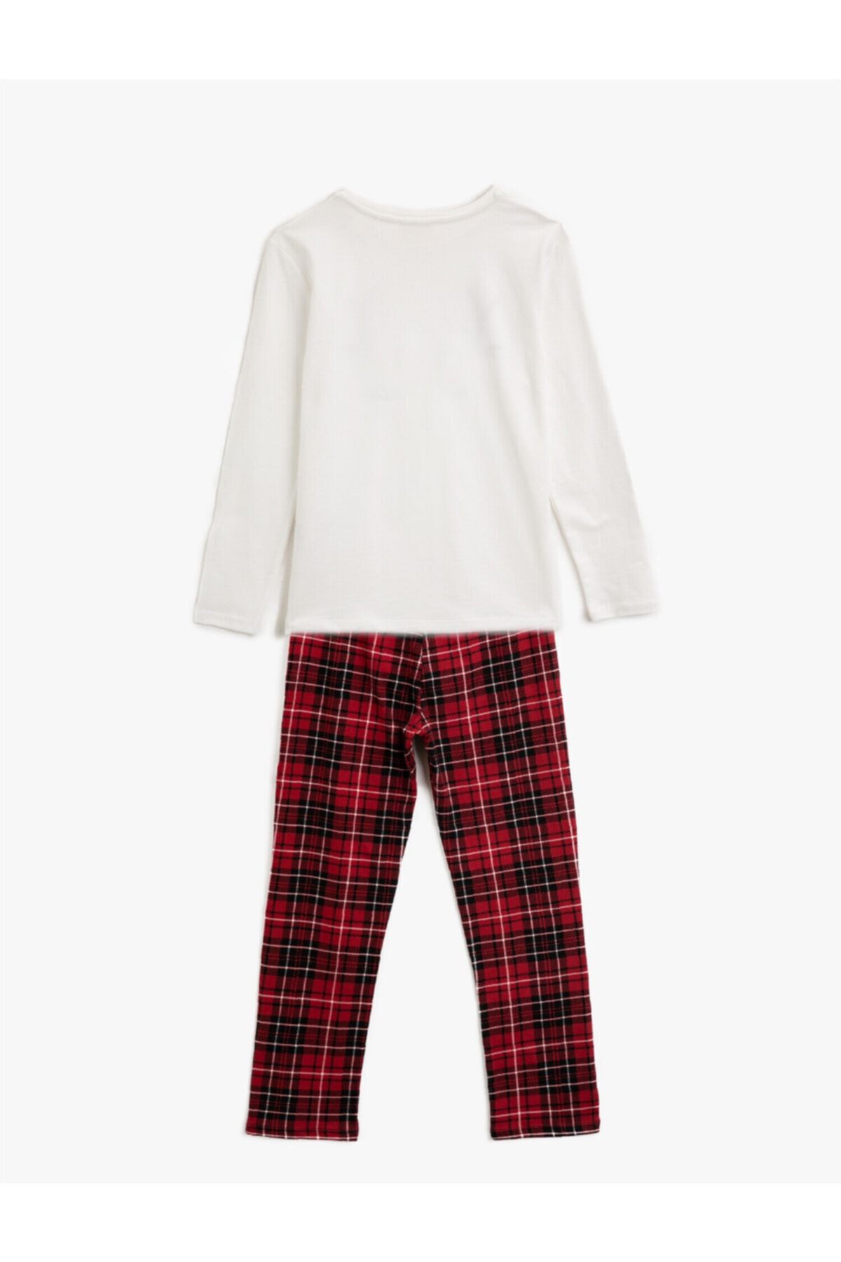 Koton-Family Pajamas | Girl's Cotton Crew Neck Plaid Pajama Set 2