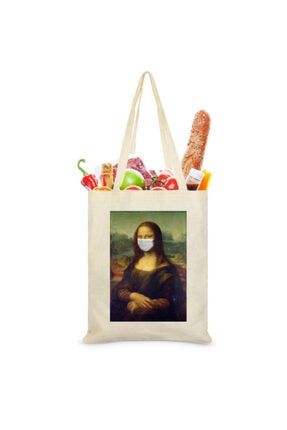 Bez Çanta Maskeli Mona Lisa Detaylı Bez Çanta 242