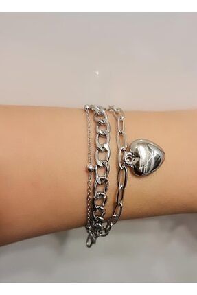 Silver 3 Lü Kalp Bileklik HSB2371