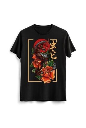 Unisex Erkek Kadın Japon Japanese Snake Tasarım Tişört Tshirt T-shirt 00318