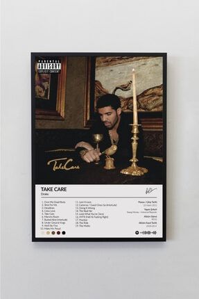 Drake Take Care Albümü Siyah Çerçeveli Spotify Barkodlu Albüm Poster Tablo DRKTC00001