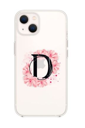 Iphone 13 Pembe Çiçek Desen D Harfli Premium Şeffaf Silikon Kılıf MCIP13SPC
