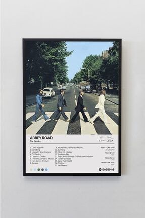 Beatles Abbey Road Albümü Siyah Çerçeveli Spotify Barkodlu Albüm Poster Tablo BAB00001