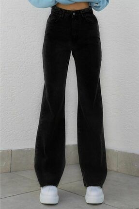 Ammy Siyah Likralı Süper Yüksek Bel Salaş Jeans Palazzo Pantolon. (SÜPER YÜKSEK) Wide Leg SLSPACA-1533